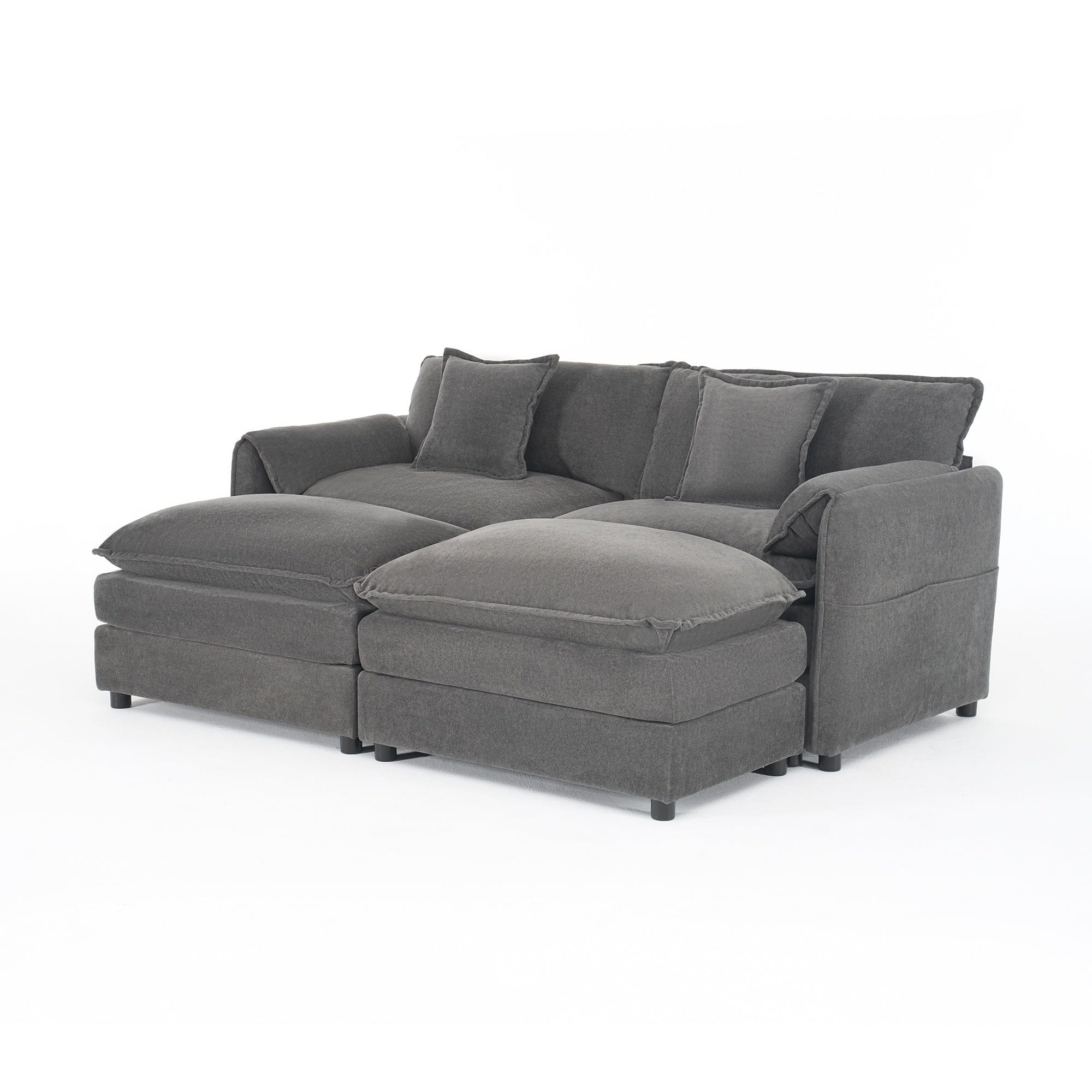 Boyel Living - Modern Minimalist Grey Chenille Sofa with Side Storage Pockets 4-Seat - Gray