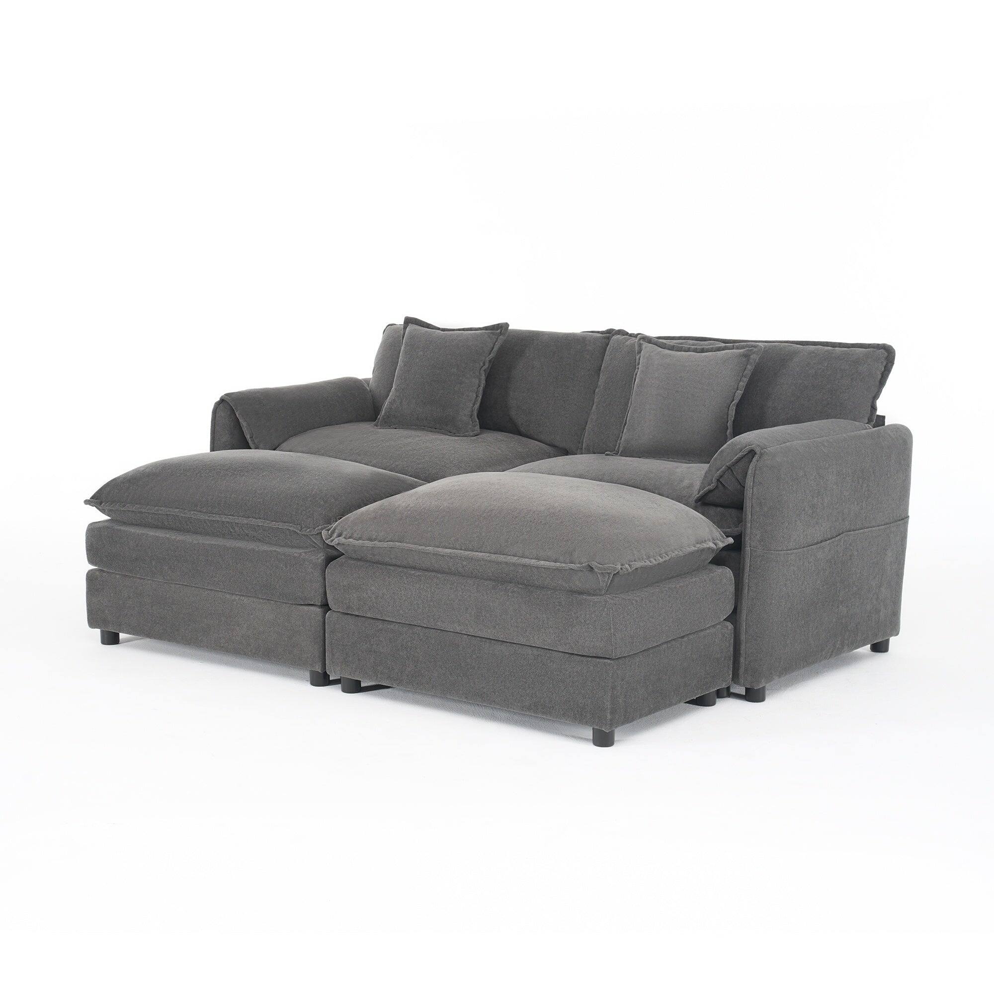 Front. Boyel Living - Modern Minimalist Grey Chenille Sofa with Side Storage Pockets 4-Seat - Grey.