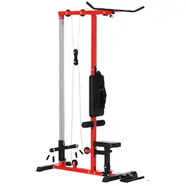 Soozier - Cable Machine, LAT Machine with High and Low Pulley Stations, Cable Row Machine with Adjustable Seat - Black and Red