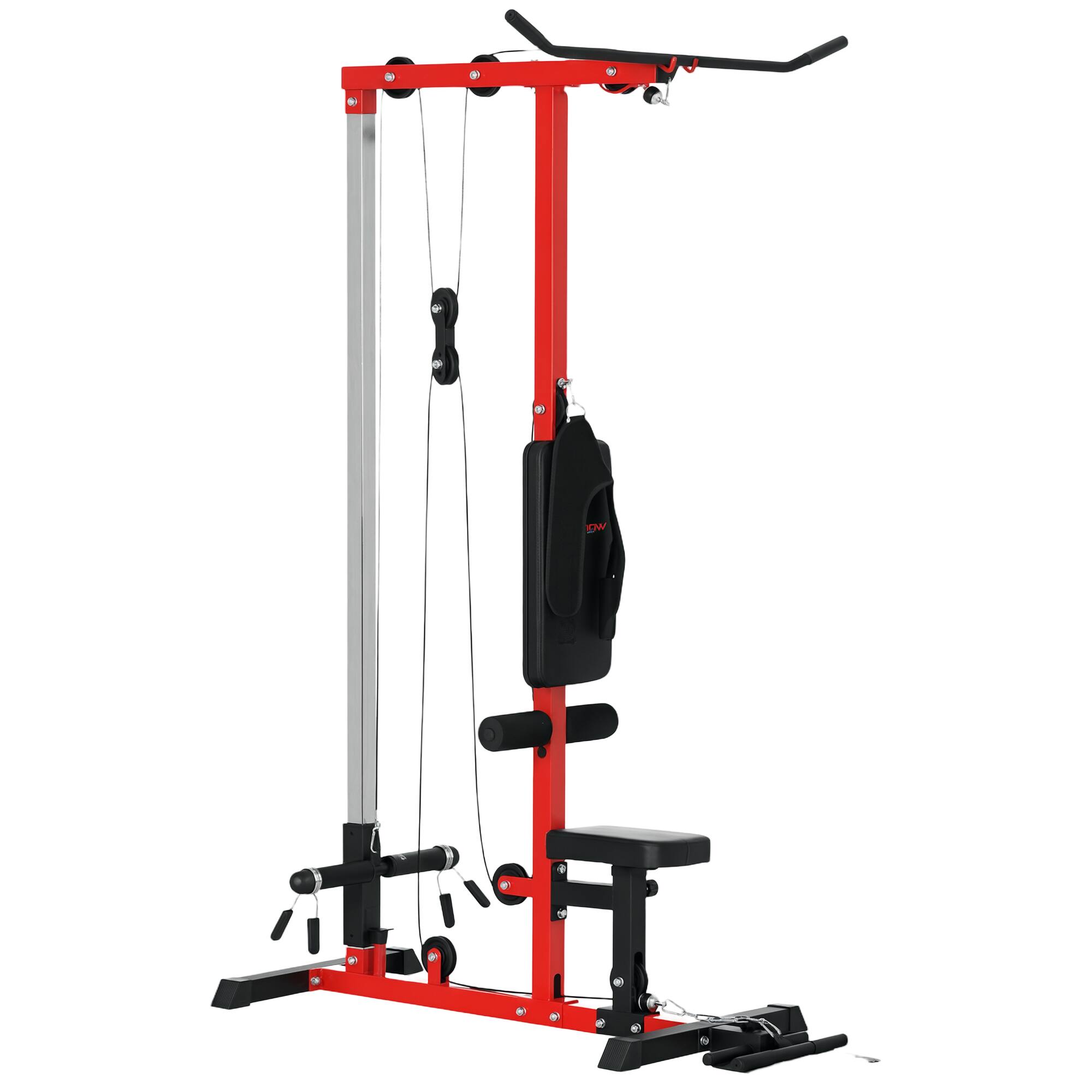 Front. Soozier - Cable Machine, LAT Machine with High and Low Pulley Stations, Cable Row Machine with Adjustable Seat - Black and Red.