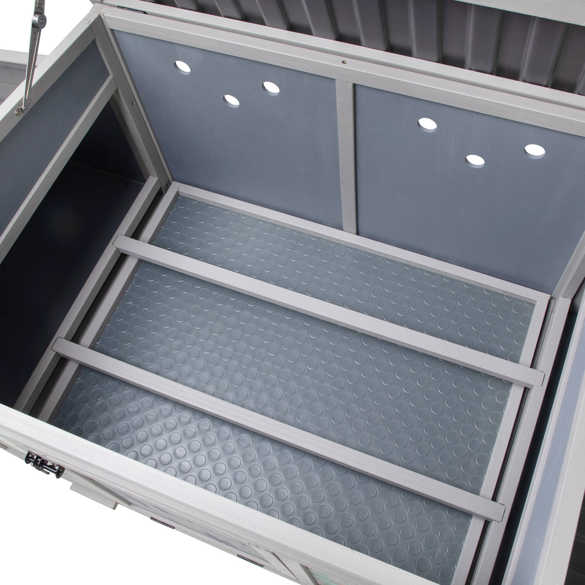 Alt View 2. Boyel Living - Gray Main Body and Gray Wave Tiles Large Wooden Chicken Coop with 2 Rest Areas Play Area Removable Tray and Lockable - Gray.