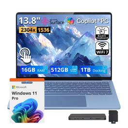 Microsoft - Upgraded - Surface 7 13.8" 2K Touch Laptop,Snapdragon X Plus,16GB RAM,512GB SSD+1TB Dock Set,Backlit,Win11 Pro - Sapphire