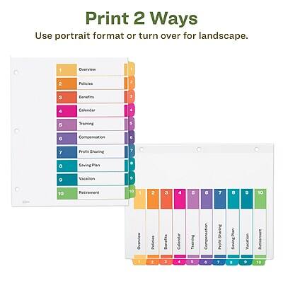 Print 2 Ways  
Use portrait format or turn over for landscape.

1. Overview  
2. Policies  
3. Benefits  
4. Calendar  
5. Training  
6. Compensation  
7. Profit Sharing  
8. Saving Plan  
9. Vacation  
10. Retirement  

Overview Policies Benefits Calendar Training Compensation Profit Sharing Saving Plan Vacation Retirement
