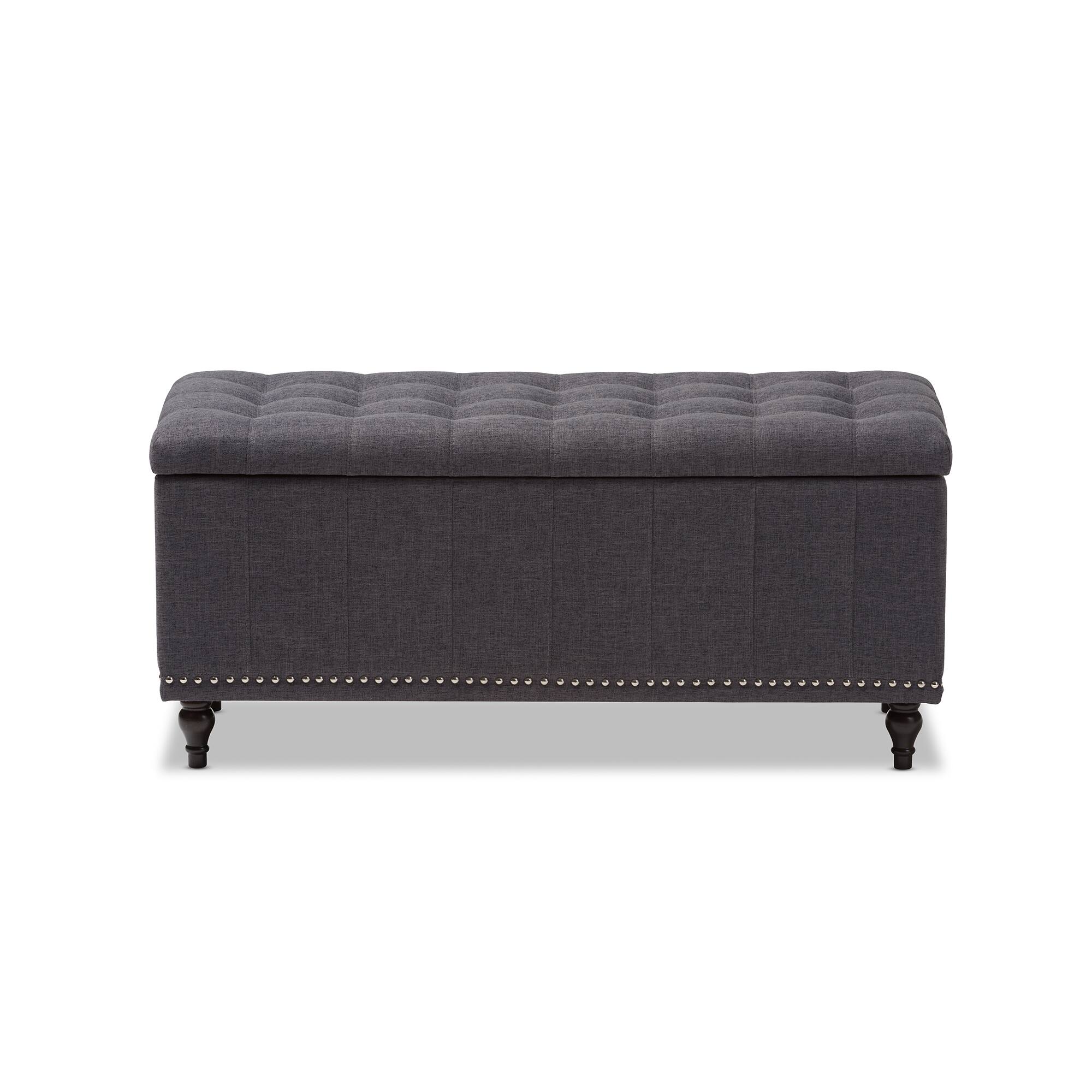Left. Baxton Studio - Kaylee Modern Classic Fabric Upholstered Button-Tufting Storage Ottoman Bench - Dark Grey.