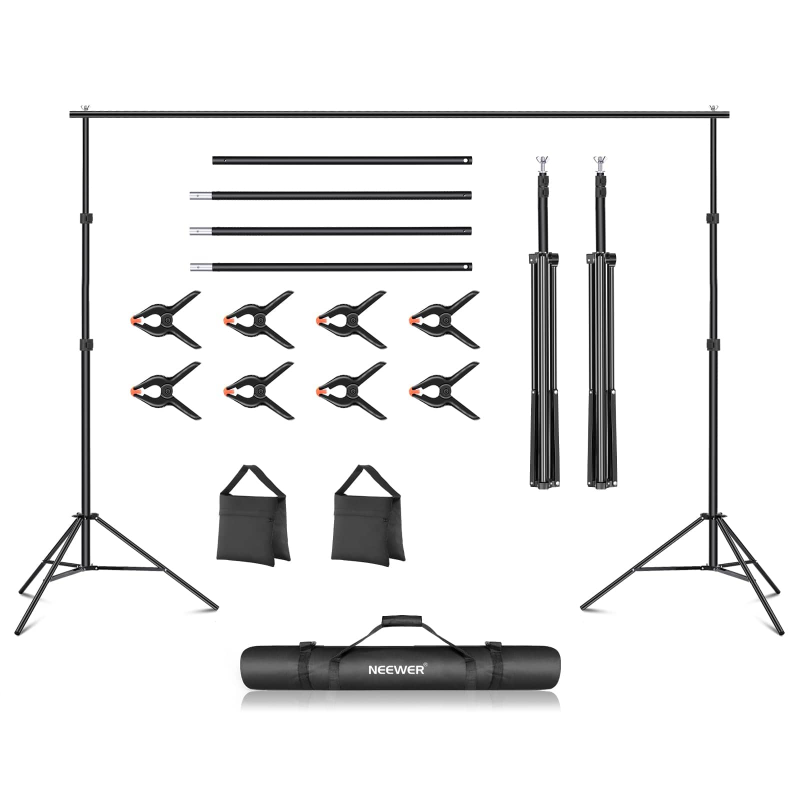 Neewer - 10ft x 7ft Backdrop Stand Kit - Complete Photo Studio Support System with Crossbars, Clamps & Sandbags - Black