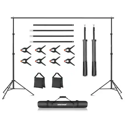 Front. Neewer - 10ft x 7ft Backdrop Stand Kit - Complete Photo Studio Support System with Crossbars, Clamps & Sandbags - Black.