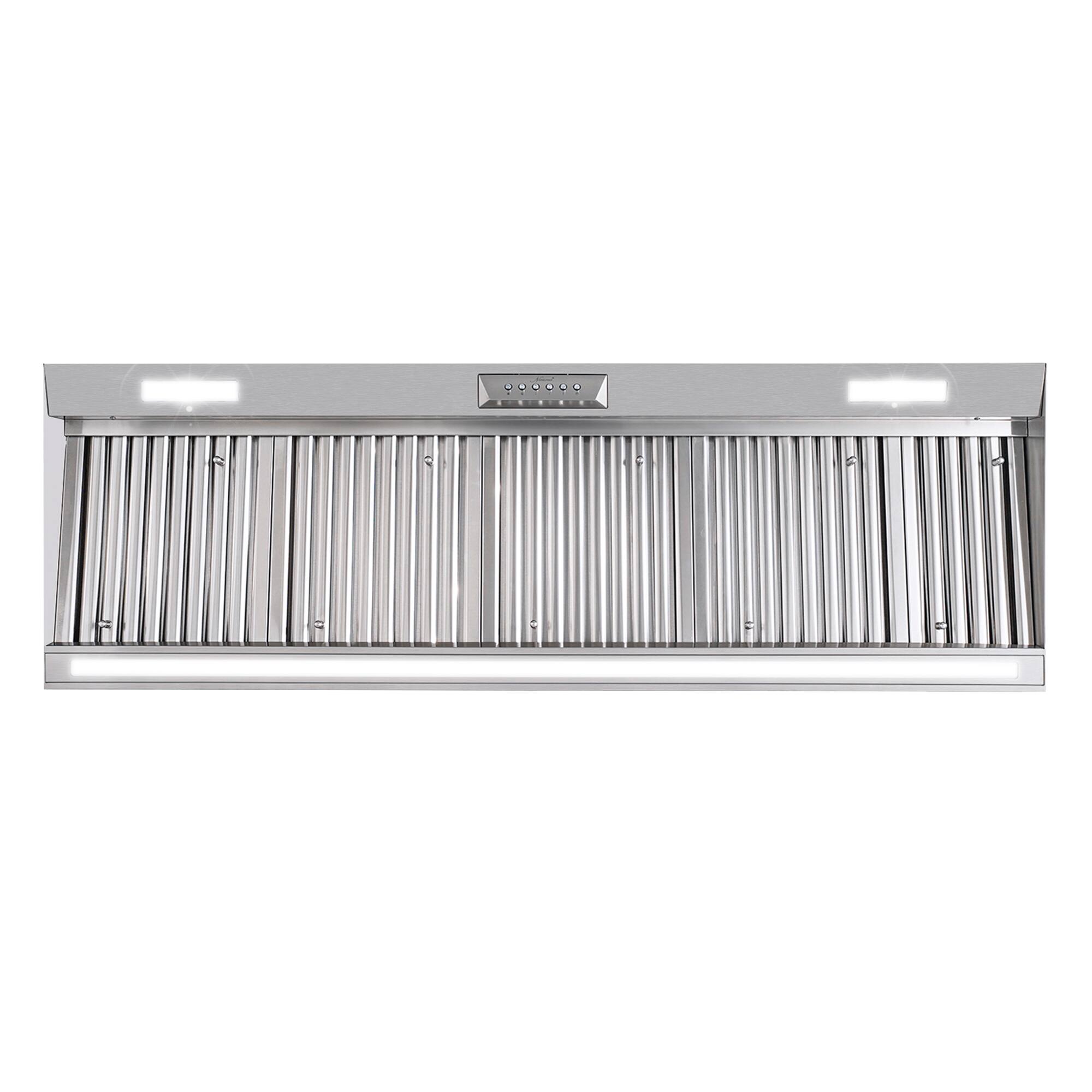 Angle. Akicon - Akicon 60 in. 1200 CFM Ducted Range Hood Insert with 4 Speed, 3 LED Lights and Heat Sensor Auto Speed - Stainless steel.
