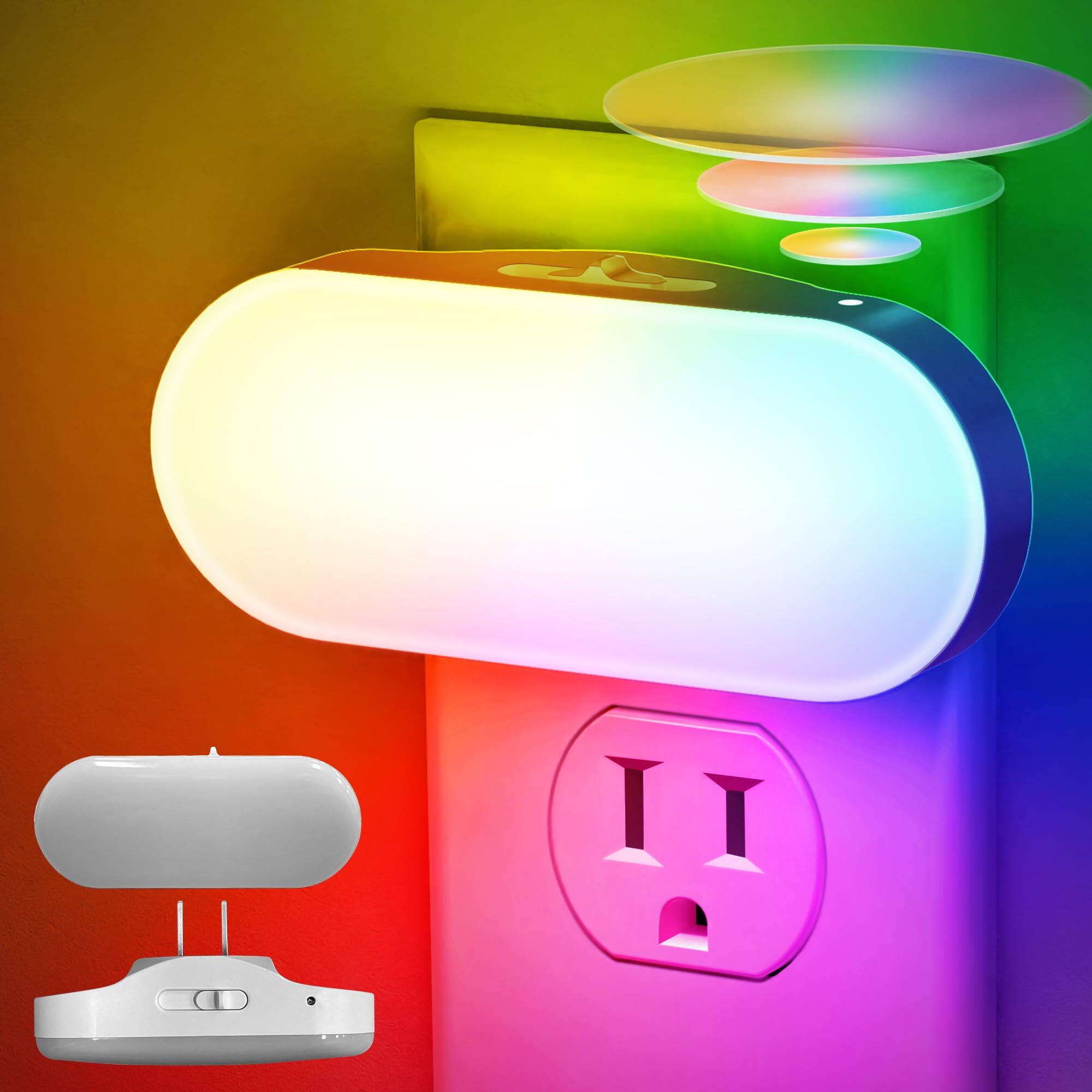 MAGICAL RUBS - Led Night Light Plug Into Wall [2 Pack] With Dusk To Dawn Sensor 1w 5000k Dimmable From 0lm 100lm For Bathroom - Multicolor 2 Packs