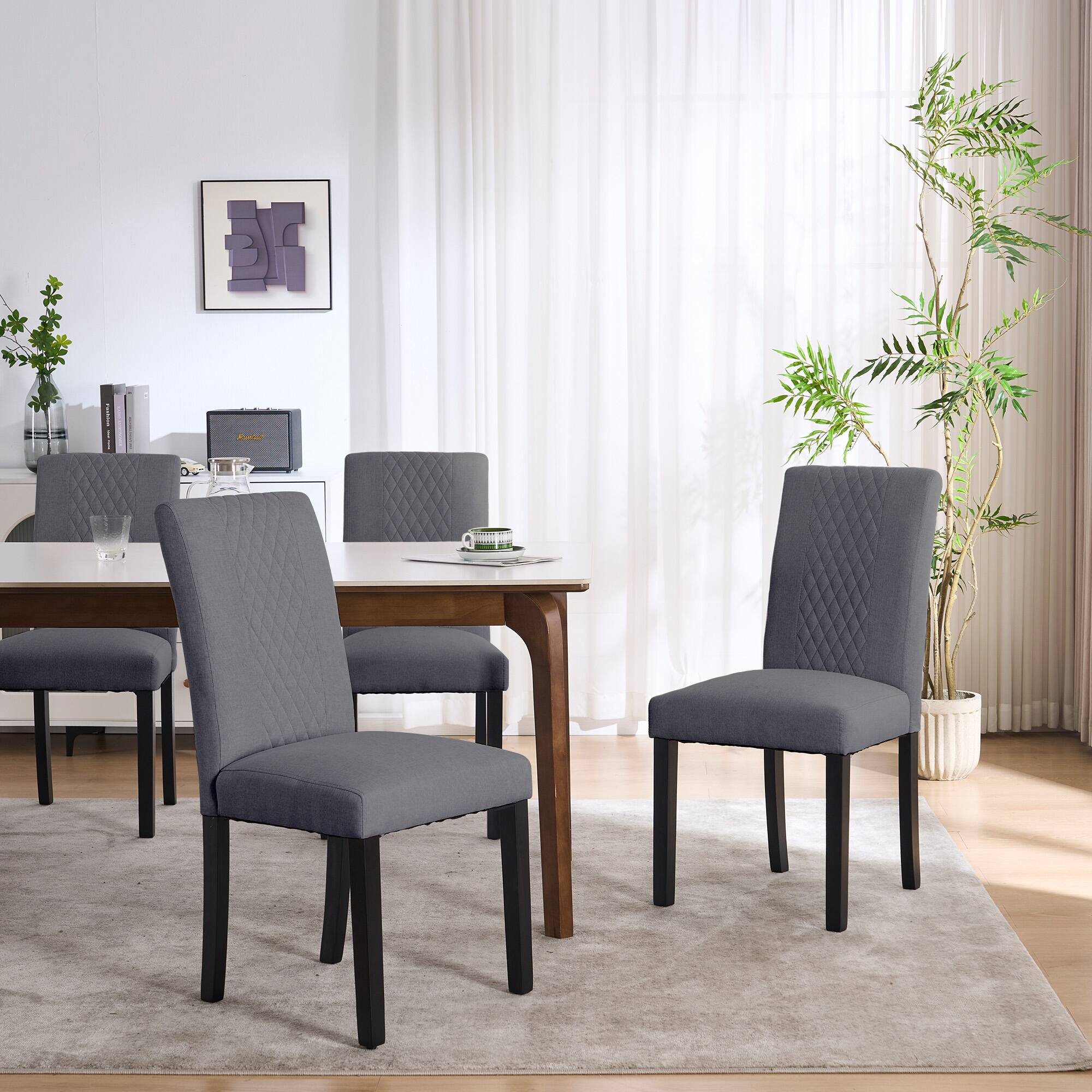 Front. FERPIT - FERPIT Tufted Upholstered Dining Chairs with Diamond-Pattern Set of 2, Gray - Gray.