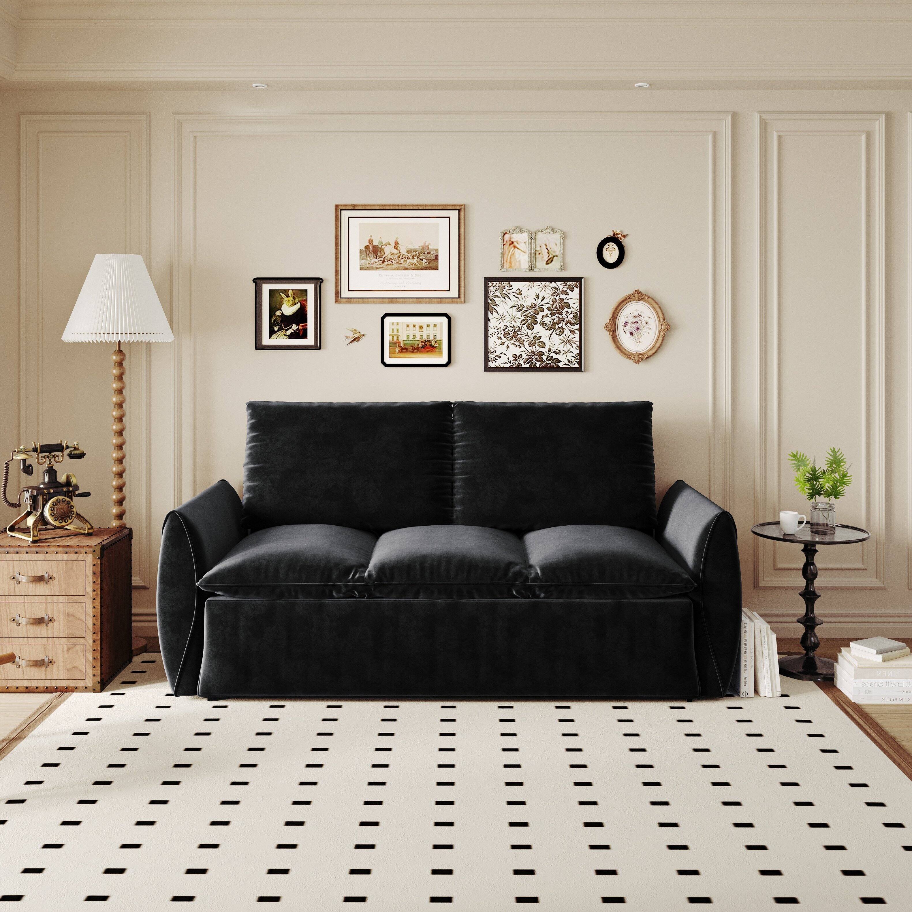 Alt View 1. Ecooso - 70.9" Pull Out Sofa Bed, 3-Seat Convertible Sleeper with 2-in-1 Pillow & Blanket Set, Multi-Functional Loveseat - Black.