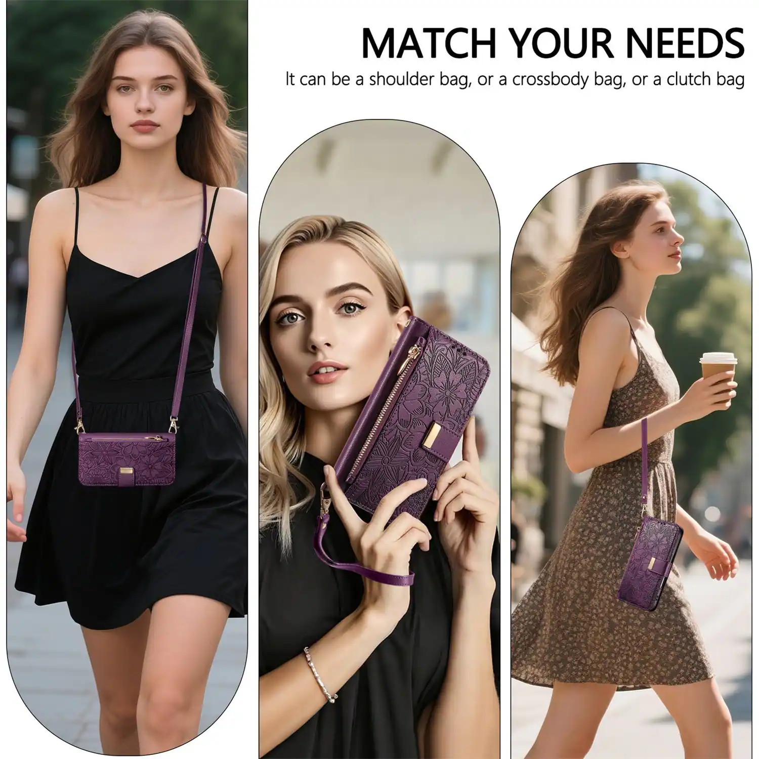 MATCH YOUR NEEDS  
It can be a shoulder bag, or a crossbody bag, or a clutch bag