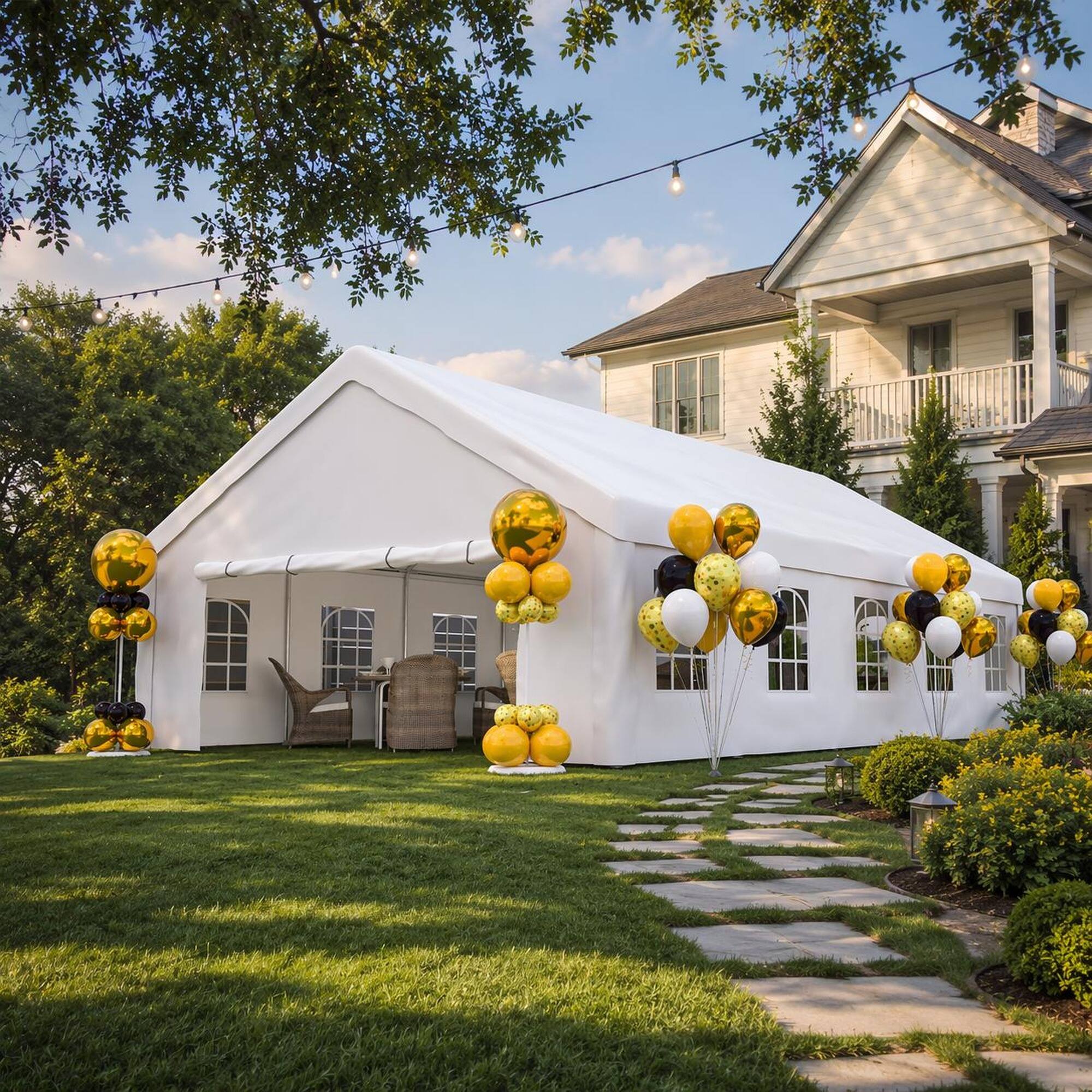 Angle. RYHNUYNE - 20x32 FT Party Tent 3 Bags Removable Sidewalls Canopy Weddings BBQs Camping Carport - White.