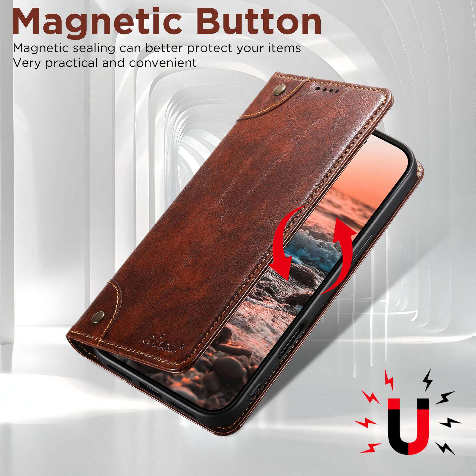 Magnetic Button  
Magnetic sealing can better protect your items  
Very practical and convenient