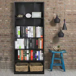 Hivvago - 71-inch Tall 5-Shelf Bookcase - Black Wood Finish