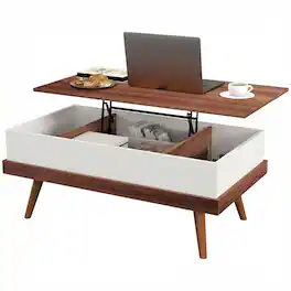 Homcom - Lift Top Coffee Table with Hidden Compartments and Wood Legs - Walnut