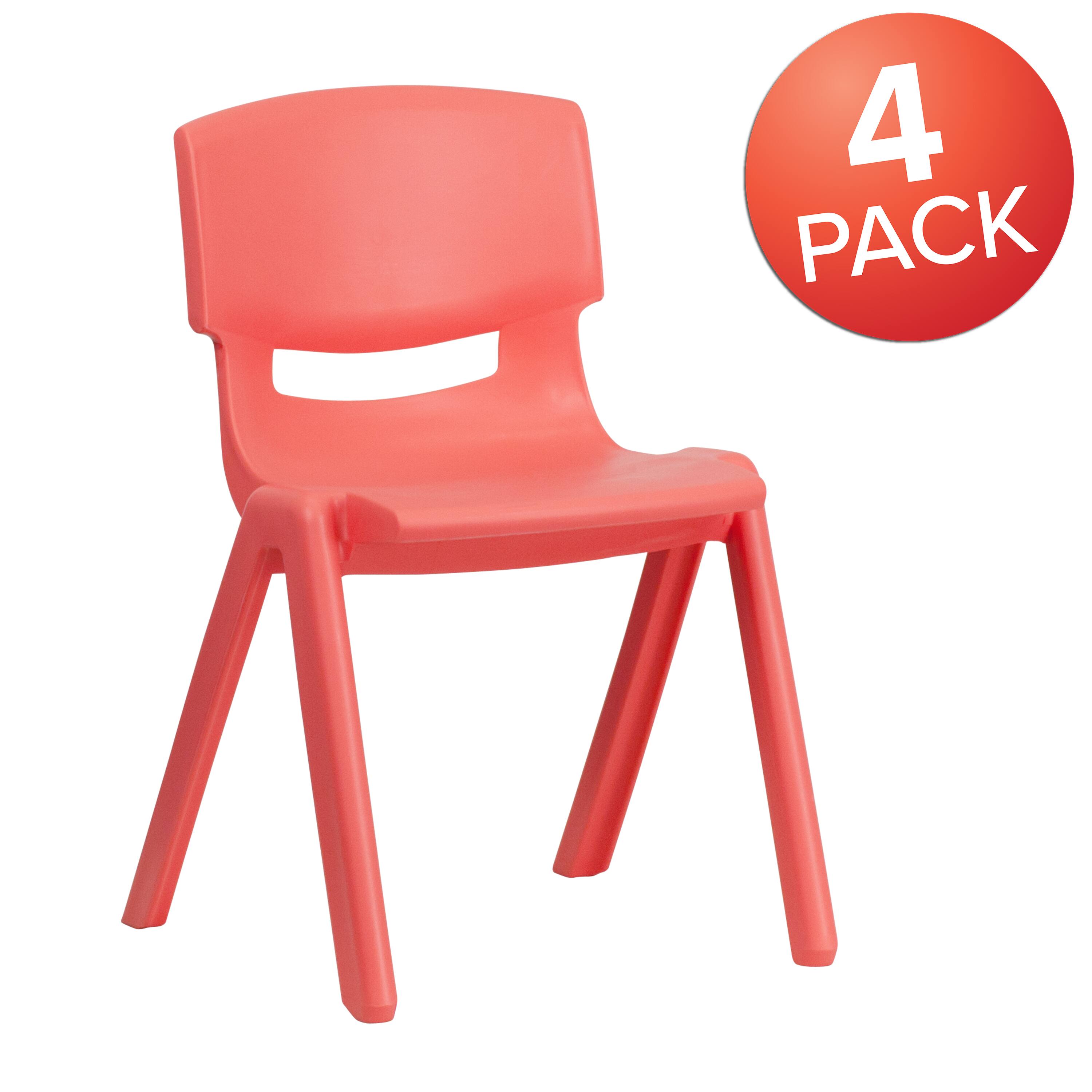 Alt View 1. Emma + Oliver - 4 Pack Plastic Stackable K-2 School Chair with 13.25"H Seat - Red.