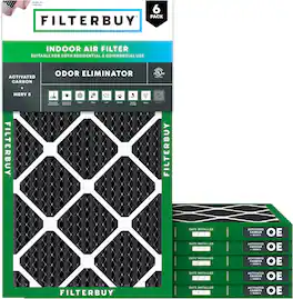 Filterbuy - 12x24x1 MERV 10 Odor & Allergy Defense, Electrostatic Pleated HVAC AC Furnace Air Filters Replacement (6-Pack) - Black