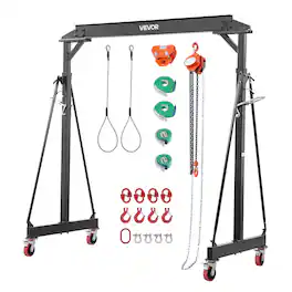 VEVOR - Adjustable Gantry Crane, 4400 lbs Capacity, Portable Shop Lift Hoist with 99.6-146.9 in Height Adjustable,Manual Trolley - Black