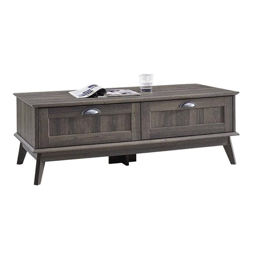 Alt View 2. Caffoz - Newport Series Tall Center Coffee Table With Two Fully Extended Drawers - Smoky Oak.