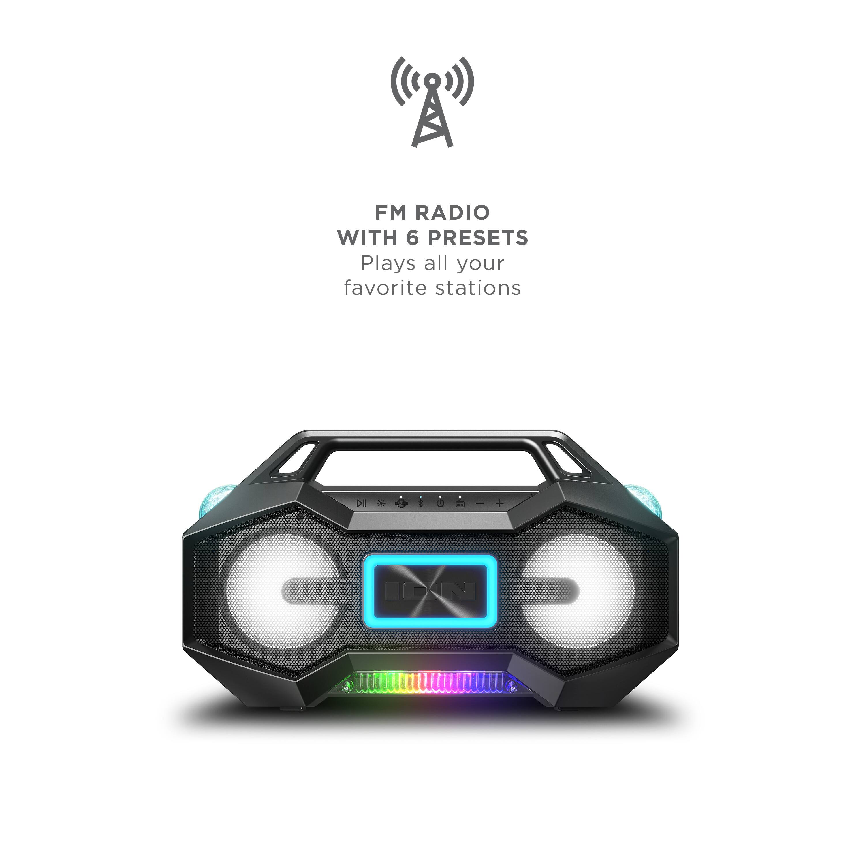 FM Radio with 6 Presets Plays all your favorite stations.