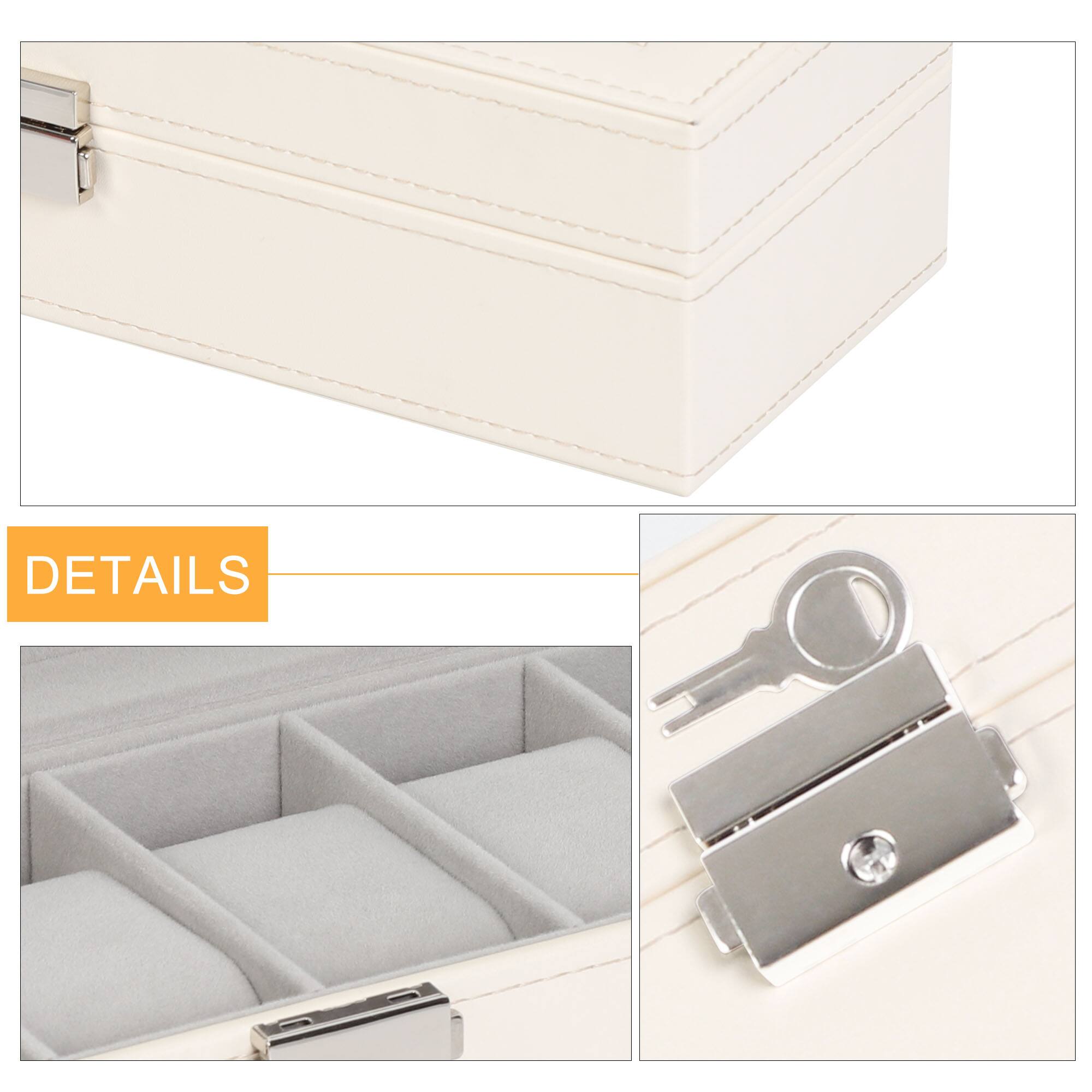 Back. Oumilen - Watch Storage Box with Lock, Clear Top Display Watch Case with Removable Velvet Pillows - White.