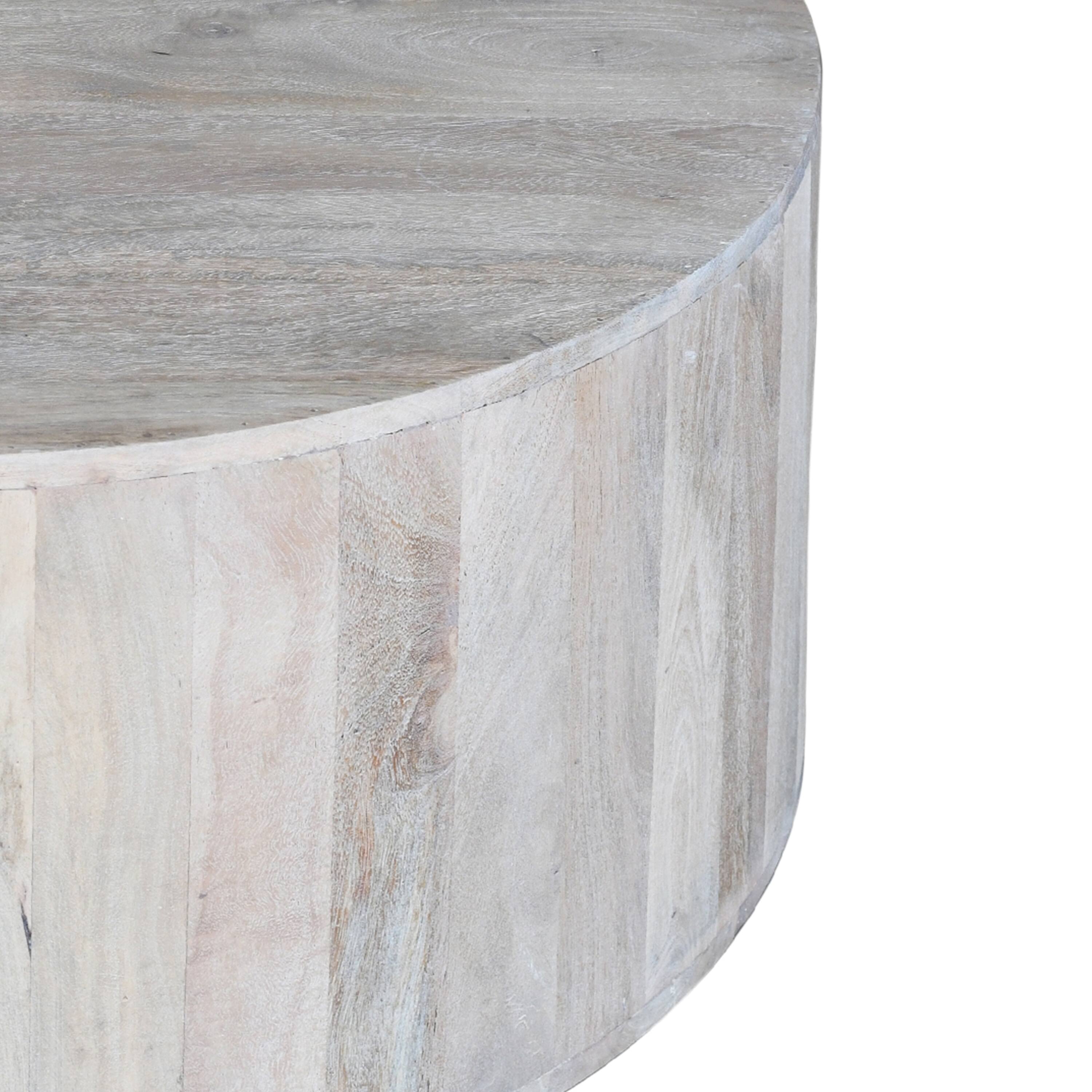 Alt View 3. Manhattan Lane - 36 Inch Coffee Table, Handcrafted Drum Shape, Mango Wood - White.