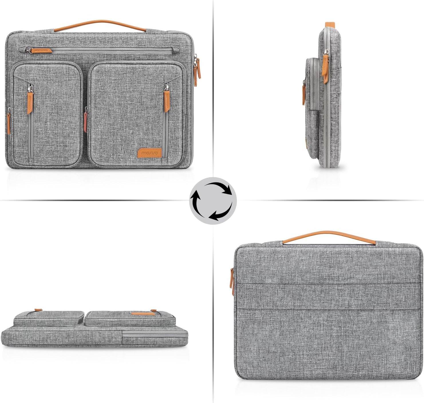 Back. mosiso - Laptop Sleeve 15-16 Inch, 360 Protective Laptop Case with 5 Accessory Pockets for MacBook Pro 16, HP Acer Dell ASUS - Gray.