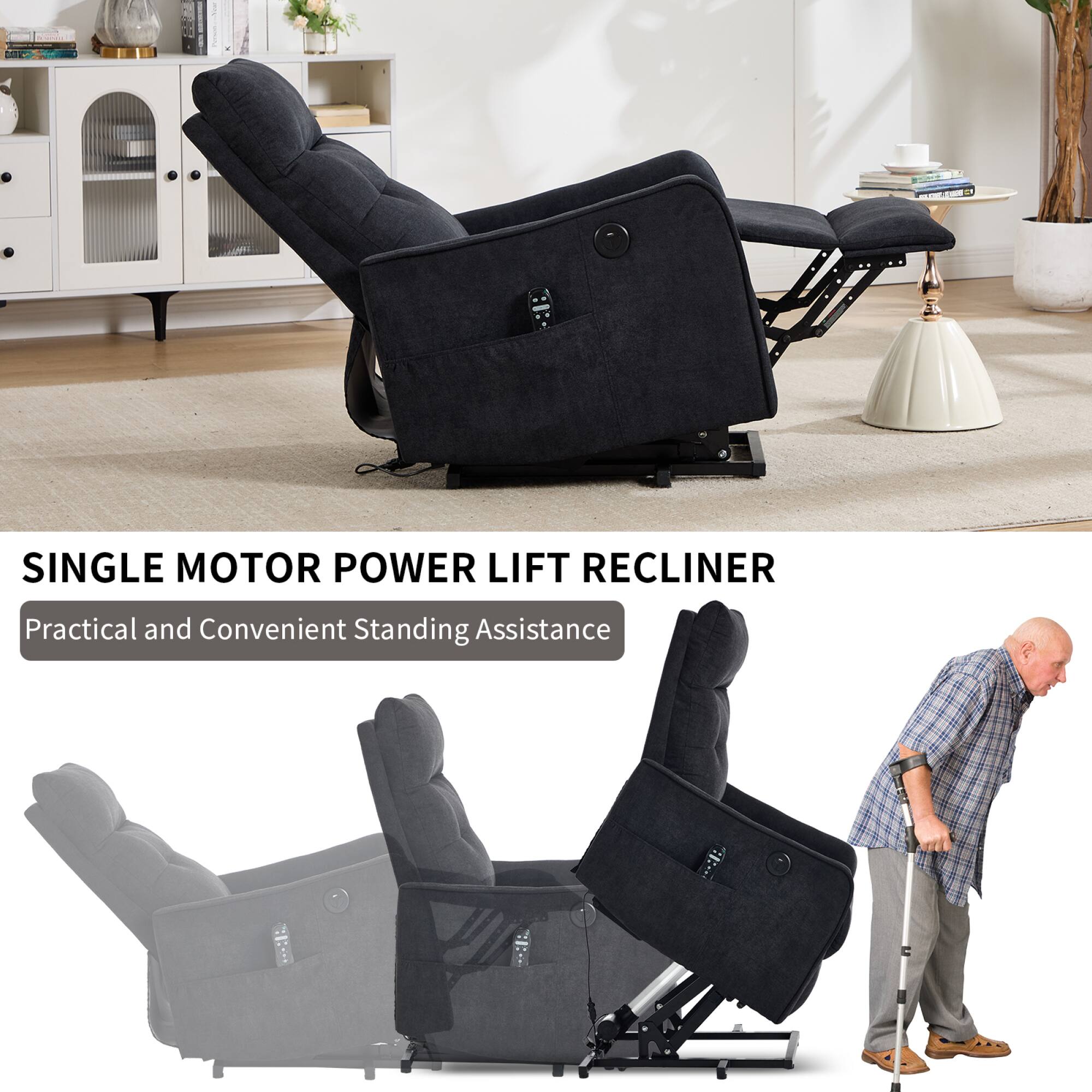 SINGLE MOTOR POWER LIFT RECLINER  
Practical and Convenient Standing Assistance