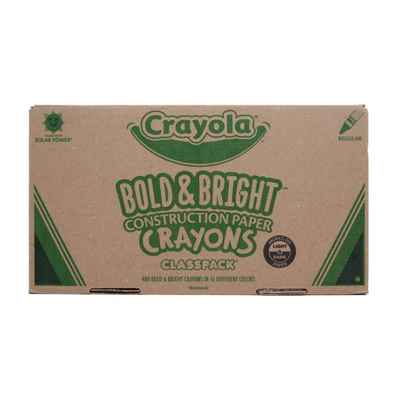 MADE WITH SOLAR POWER

Crayola

BOLD & BRIGHT CONSTRUCTION PAPER CRAYONS

CLASSPACK

400 BOLD & BRIGHT CRAYONS IN 16 DIFFERENT COLORS

Non-toxic

REGULAR

WORKS ON LIGHT & DARK PAPER