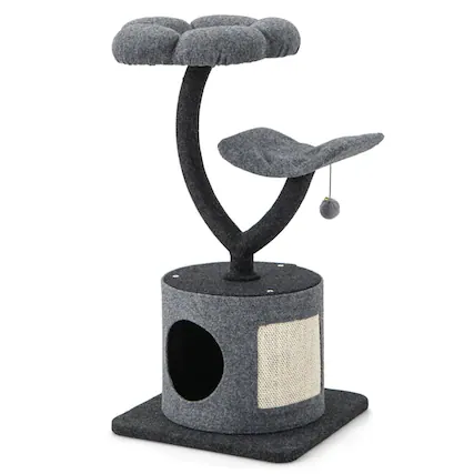 Front. Kadyn - Cat Tower, Cat Tree for Indoor Cats, Cat Tree for Indoor Cats, with Curved Metal Supporting Frame for Cats-Gray - Gray.