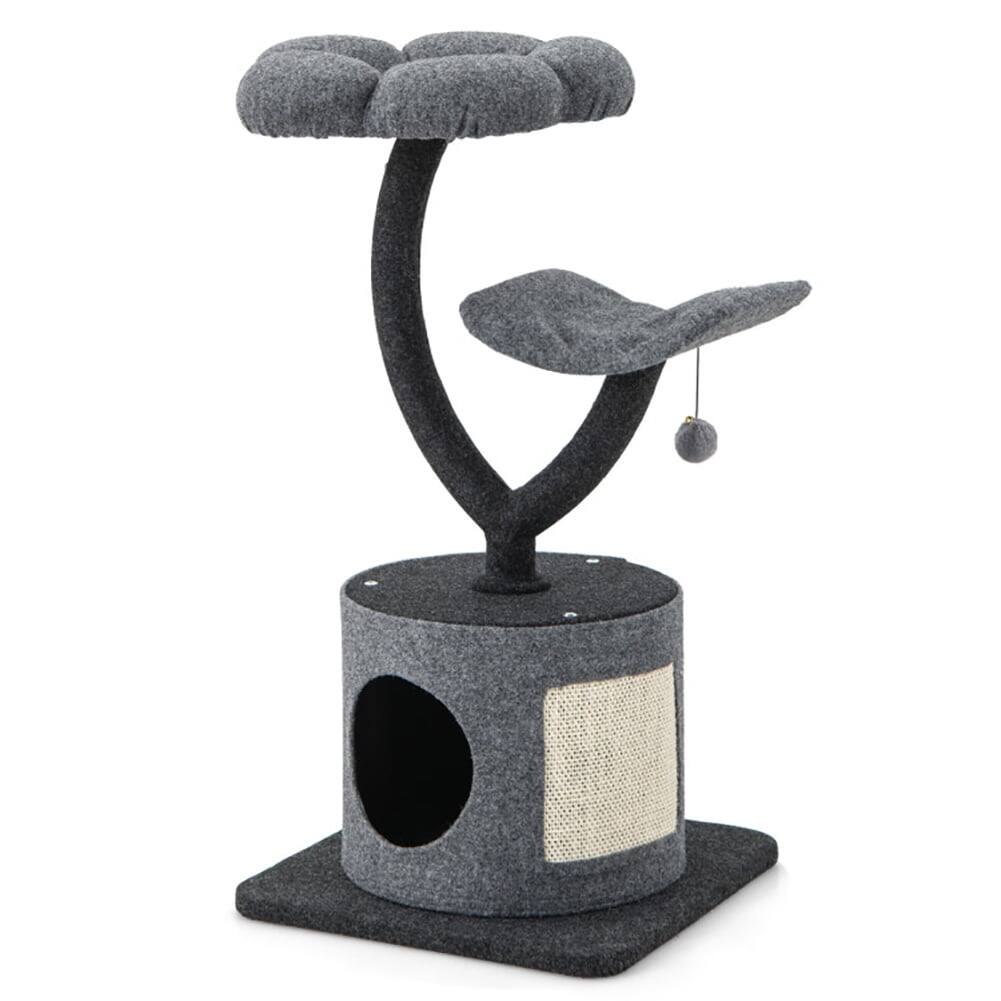 Front. Kadyn - Cat Tower, Cat Tree for Indoor Cats, Cat Tree for Indoor Cats, with Curved Metal Supporting Frame for Cats-Gray - Gray.
