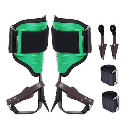 Front. VEVOR - Tree Climbing Spikes, 1 Pair Alloy Steel Climbing Spurs, 350lbs Load Capacity Tree Climbing Gear with Straps - Green.