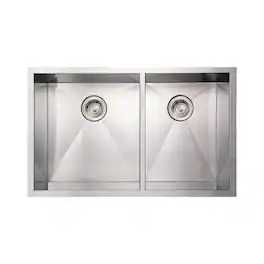 Whitehaus - Noah's Collection Brushed Stainless Steel Commercial Double Bowl Undermount Sink - Silver