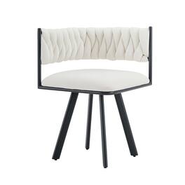Loheer - Upholstered Dining Chair, Cream Curved Back Dining Side Chair with Black Metal Frame,2.5 ft H - Beige