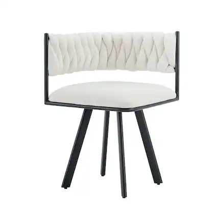 Front. Loheer - Loheer Upholstered Dining Chair, Cream Curved Back Dining Side Chair with Black Metal Frame,2.5 ft H - Beige.