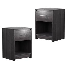 Gymax - 2PCS Nightstand with Drawer Storage Shelf Wooden End Side Table Bedroom - Black