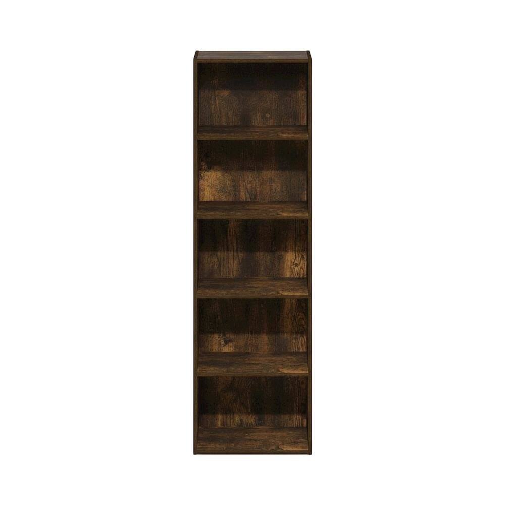 Back. FurniFact - Wooden bookcase in natural finish with sturdy construction for home - Amber Pine.