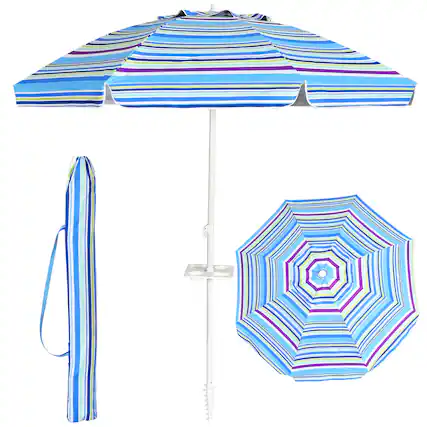Front. Costway - Costway 7.2 FT Portable Beach Umbrella Tilt Sand Anchor Cup Holder W/Carry Bag - Blue.