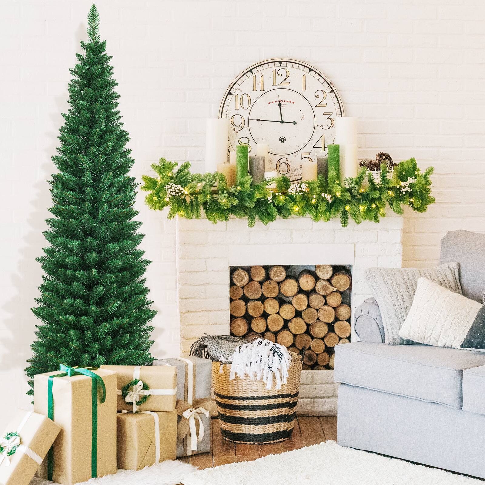 Alt View 3. Gymax - Gymax  6' PVC Artificial Christmas Tree Holiday Decor Slim Pencil Tree Metal Stand - Green.