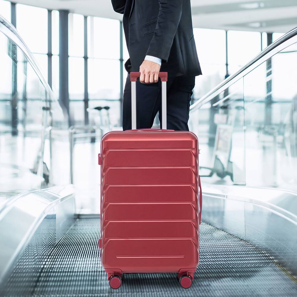 Alt View 3. Ropilly - Ropilly 3 piece luggage set, abs spinner luggage with combination lock, wine red hard shell luggage - Wine Red.