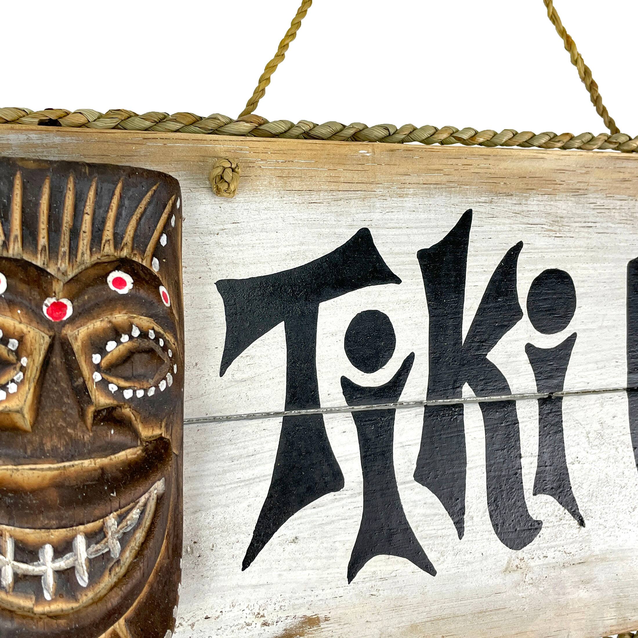 Things2Die4 Hand Painted Rustic Tiki Bar Sign Carved Mask Rope Hanging ...