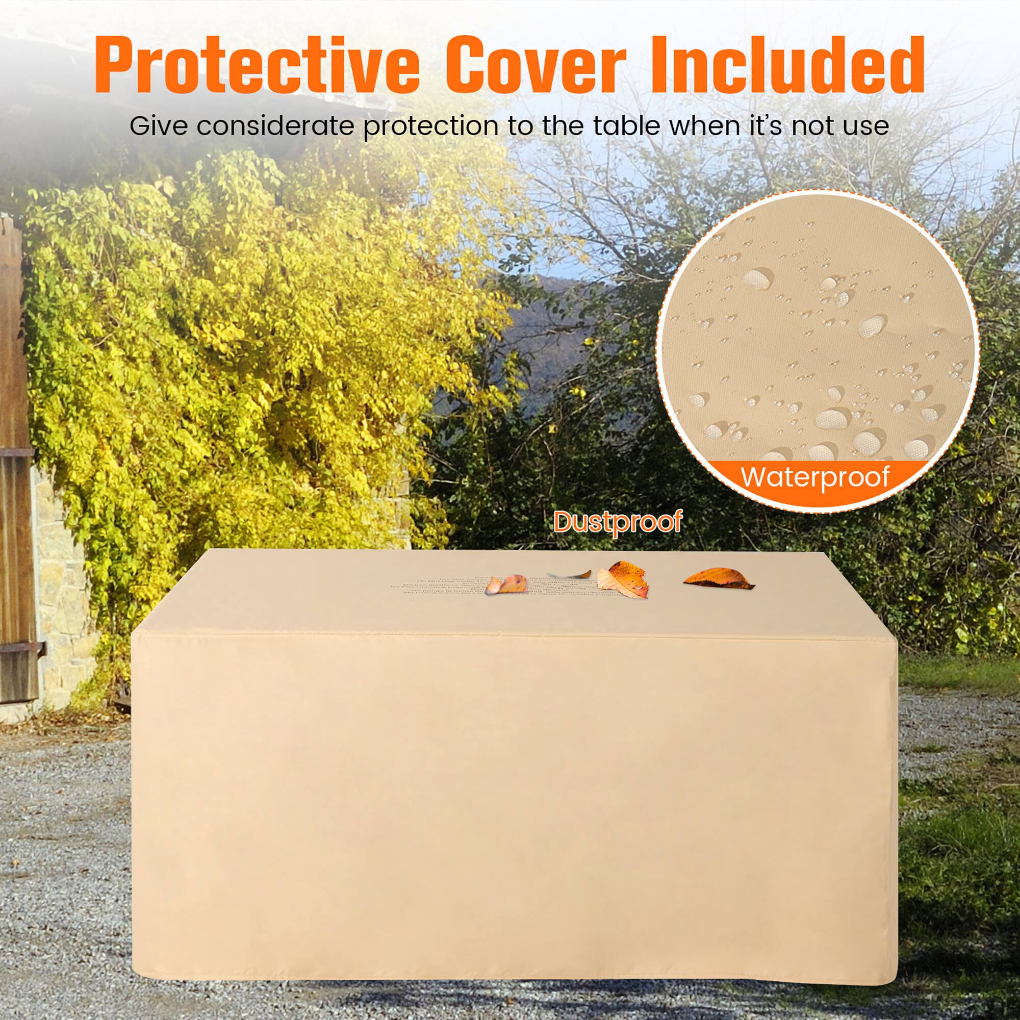 Protective Cover Included  
Give considerate protection to the table when it's not use  

Waterproof  
Dustproof