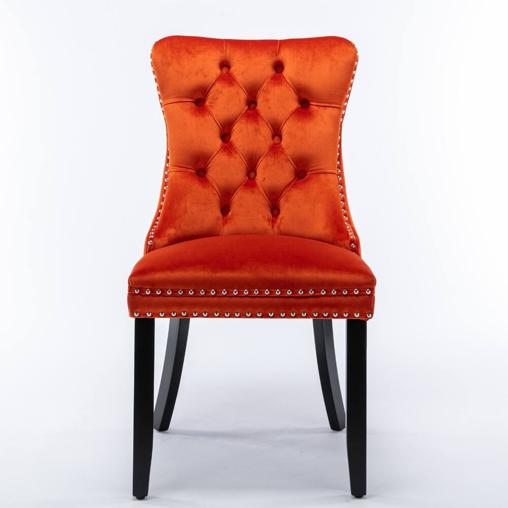 Angle. Loheer - Loheer Orange Velvet Tufted Dining Chairs Set of 2 Solid Wood - Orange.