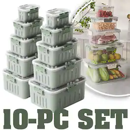 FC Design - 10PC Food Storage Box Set Airtight,Bpa-free, Stackable Container with Double Drain Basket with Air Holes - Green