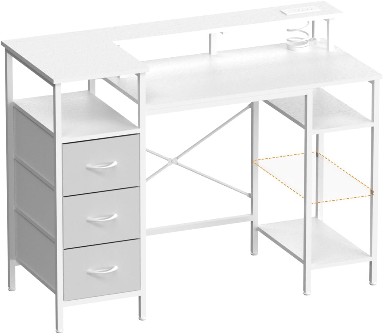 Alt View 5. Winado - 47" L-Shaped Computer Gaming Desk with Fabric Drawers & Storage Shelves,Charging Station,Monitor Stand for Home Office - White.