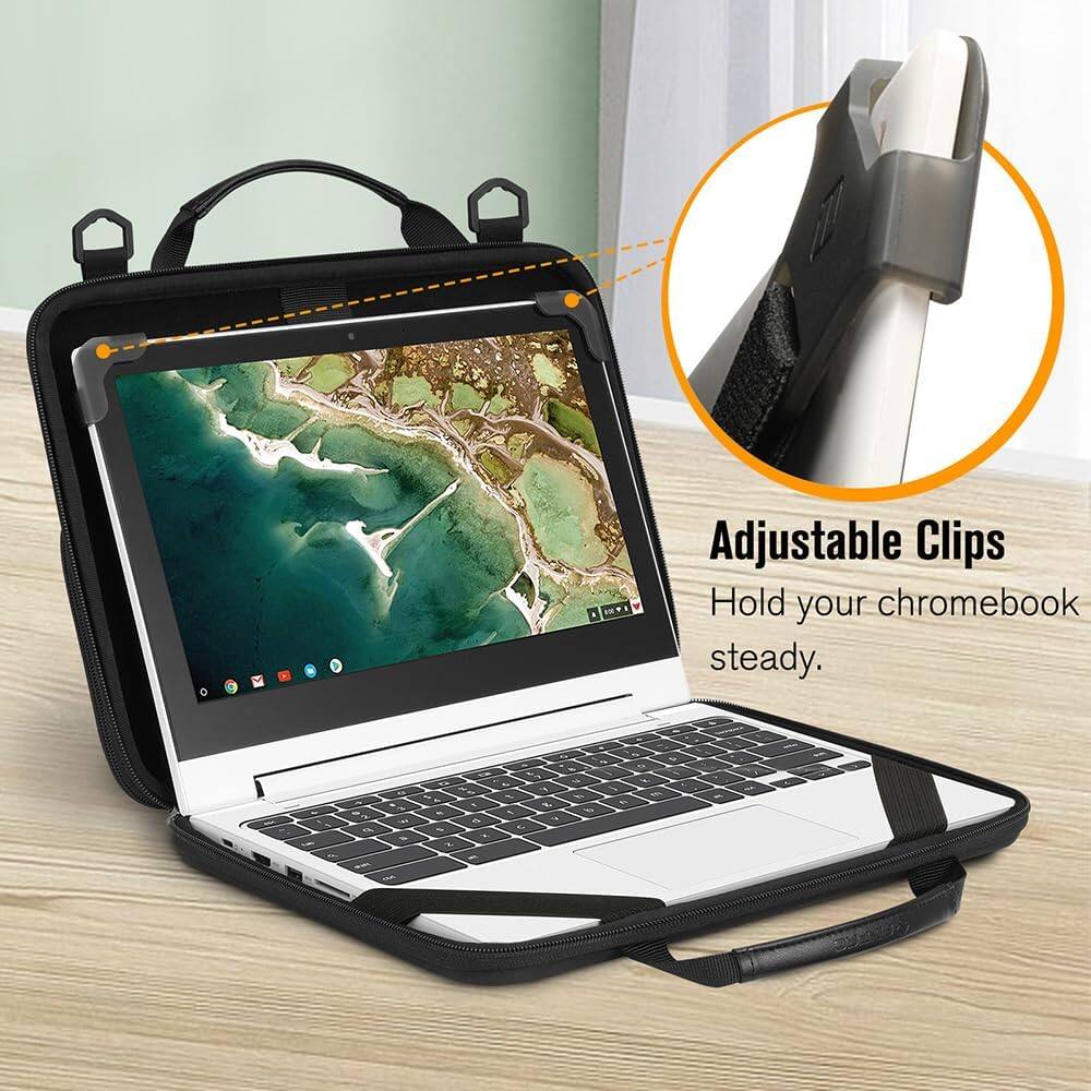 Adjustable Clips Hold your chromebook steady.