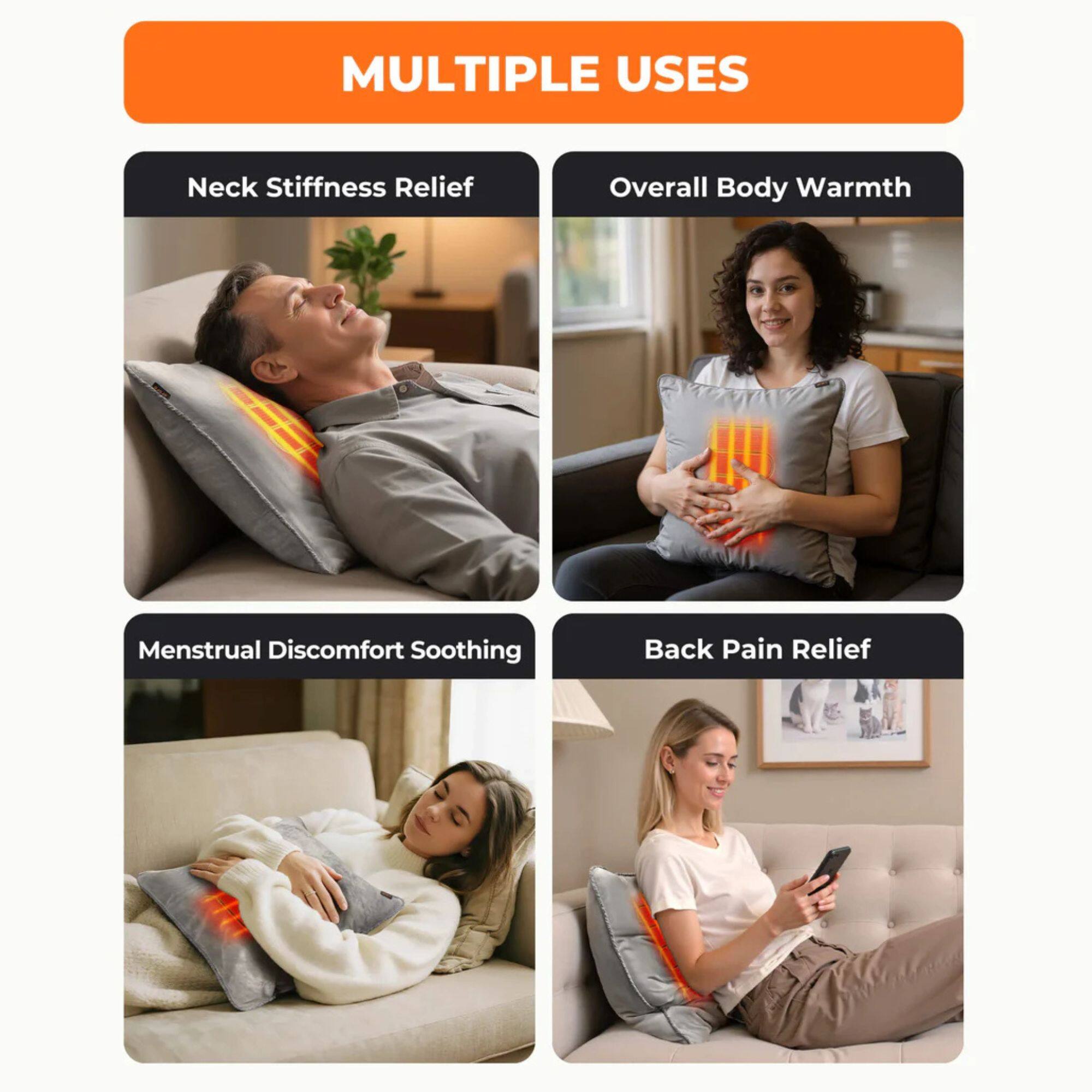 MULTIPLE USES

- Neck Stiffness Relief
- Overall Body Warmth
- Menstrual Discomfort Soothing
- Back Pain Relief