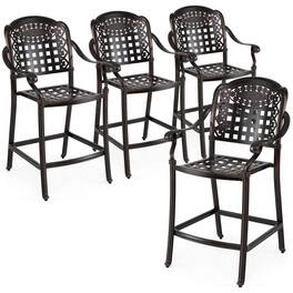 Costway - 25.5" Outdoor Bar Stool Set of 4 with Ergonomic Back, Arms & Footrest for Garden - Copper