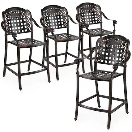 Front. Costway - Costway 25.5" Outdoor Bar Stool Set of 4 with Ergonomic Back, Arms & Footrest for Garden - Copper.