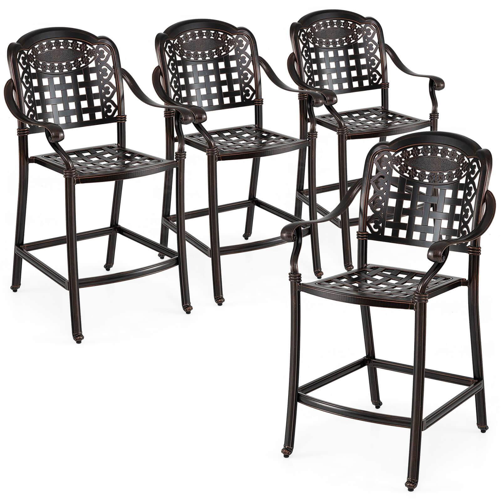Front. Costway - Costway 25.5" Outdoor Bar Stool Set of 4 with Ergonomic Back, Arms & Footrest for Garden - Copper.
